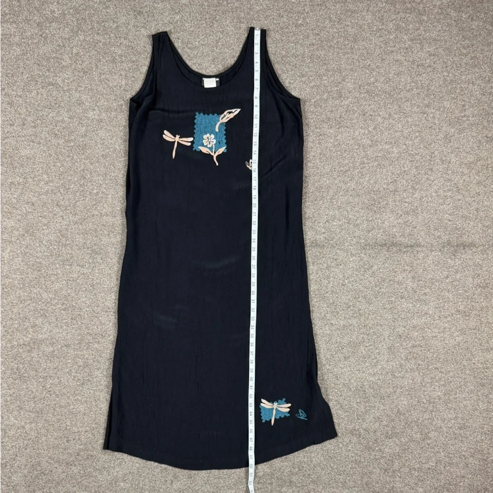 Vintage 90s Black Sleeveless Midi Shift Dress Women’s 14 Crinkle Gauzy Fairycore - Picture 9 of 10